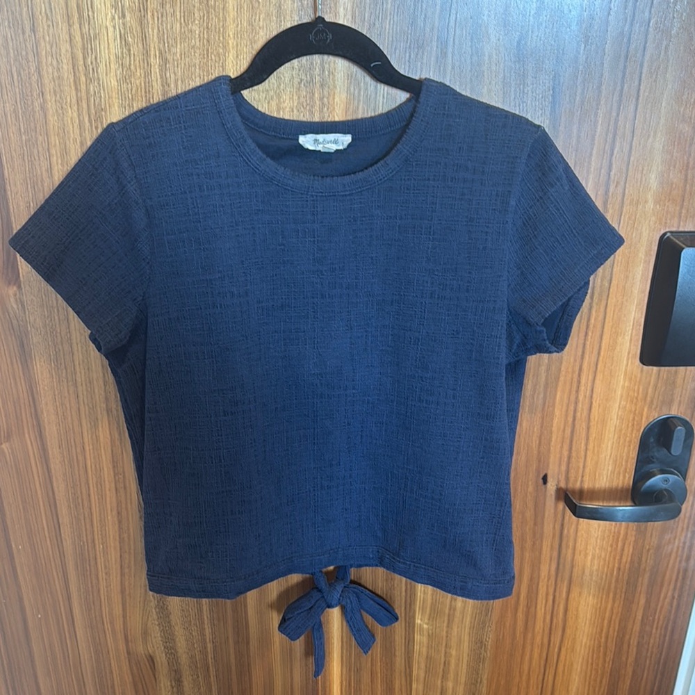 Madewell Navy Crop Tie Back Short Sleeve Verse Tie-Back Top